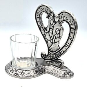 VINTAGE Metal Pewter Heart Shaped Family Tea Light Holder by Carson Statesmetal